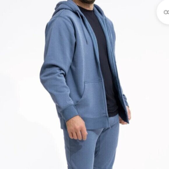 NWT Swet Tailor Men's Blue Stretch Fleece Zip Hoodie Size Medium - Picture 3 of 6